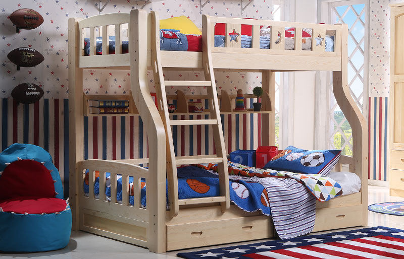 清漆爬梯雙層床