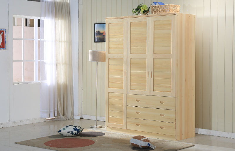 實(shí)木三抽仿百葉衣柜