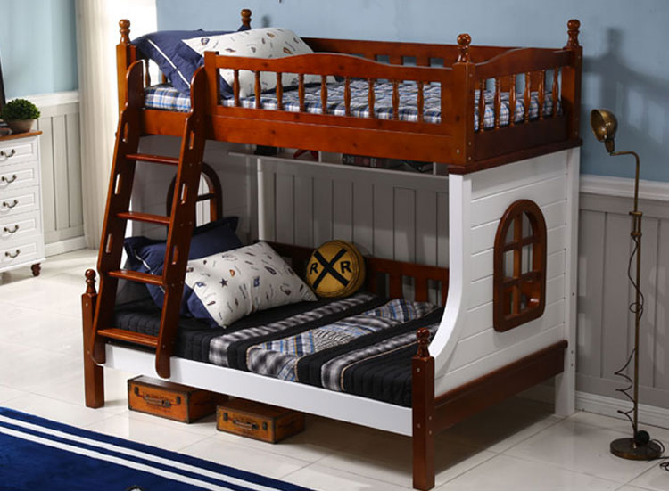 棕白兒童上下床