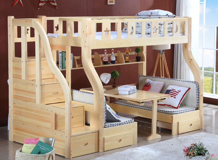 實木兒童梯柜上下床
