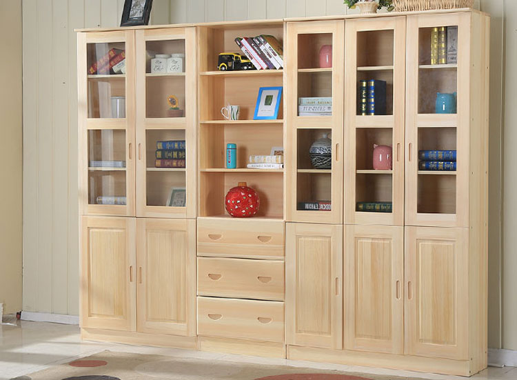 實(shí)木帶玻璃組合書(shū)柜