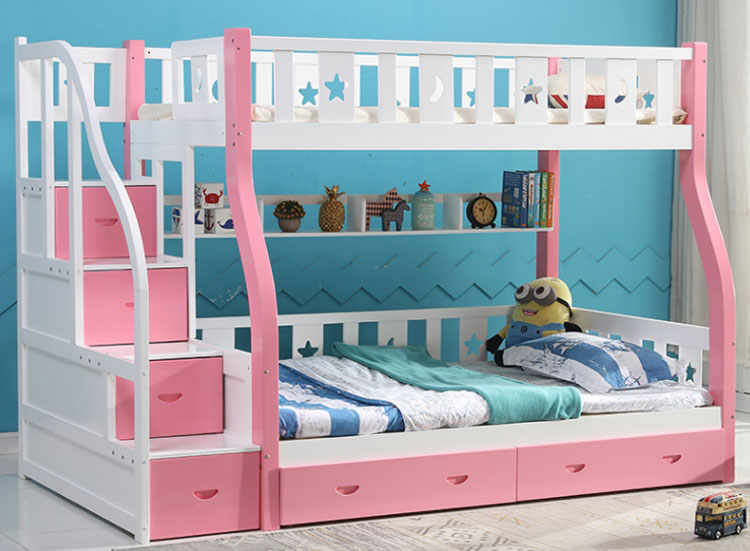 粉白色實木兒童床上下床