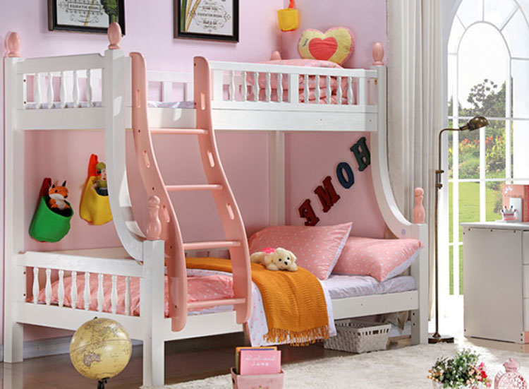 粉色實木公主床