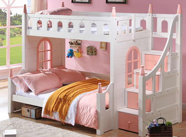 粉白梯柜雙層床
